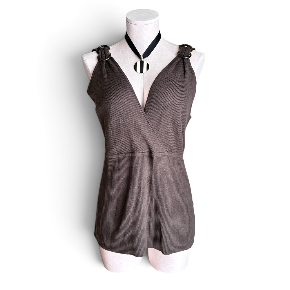 Lane Bryant Brown Ribbed Wrap Knit Top Y2K Sleeveless Empire Waist